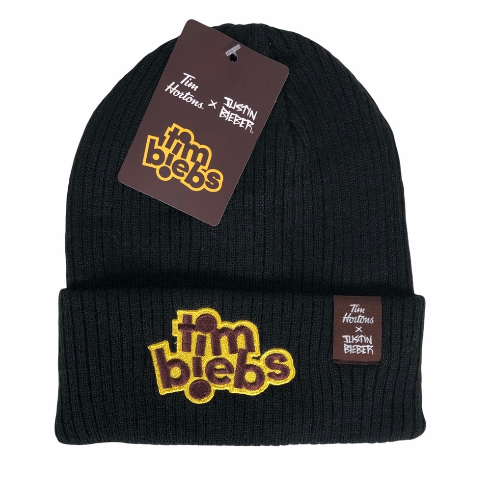 Justin Bieber x Tim Hortons Black Beanie Tim Biebs Toque Hat NWT